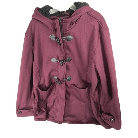 Big Chill Women’s burgundy Sherpa-Lined‎ Hooded Toggle  Fleece Jacket 3X NWT - Picture 1 of 4